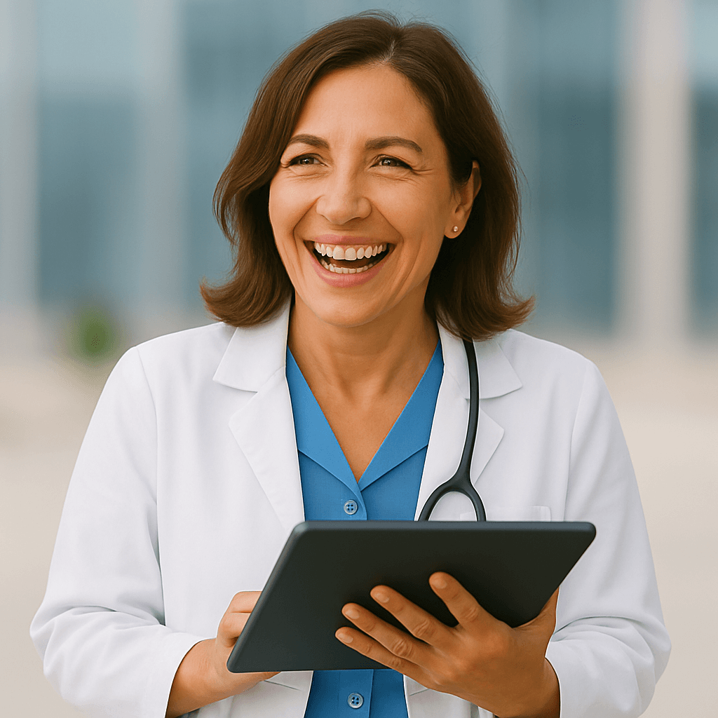 Smiling doctor using TranscribeMD
